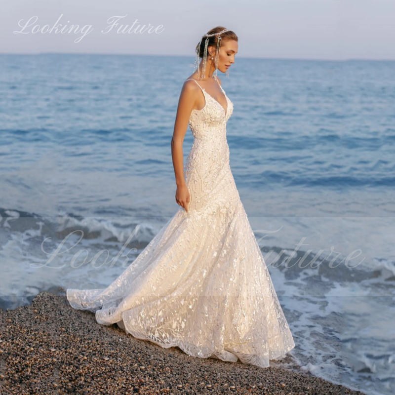 Женское свадебное платье It's yiiya, белое кружевное платье без рукавов со съемным шлейфом и глубоким V-образным вырезом на лето 2024