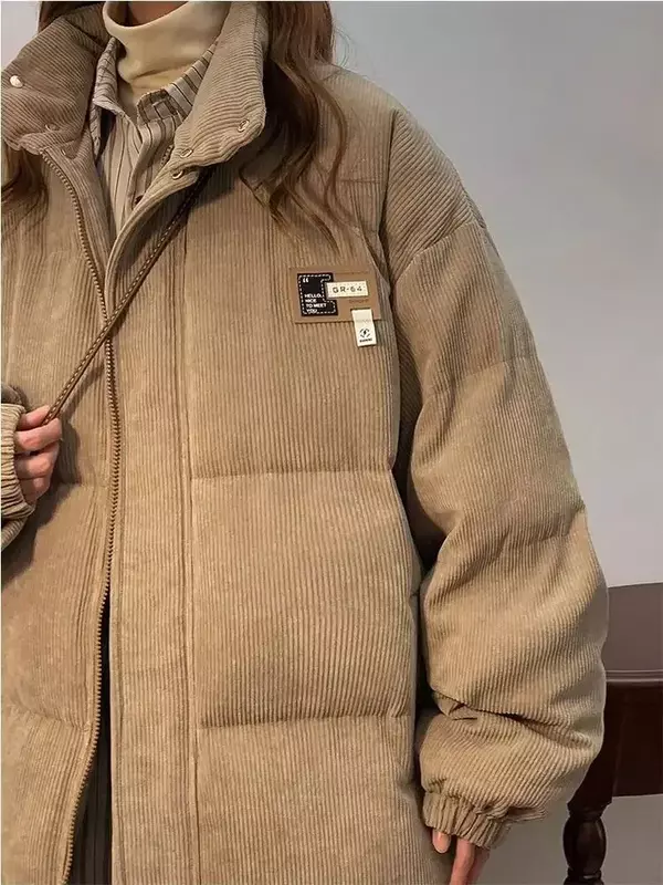 Mantel katun korduroi Korea untuk pria dan wanita di musim dingin mantel katun merek trendi tebal jaket katun kasual longgar atasan y2k