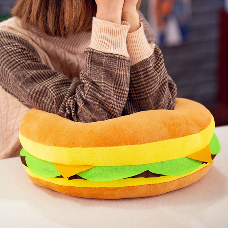 Oreillers décoratifs en peluche en forme de hamburger pour canapé, coussin de chaise