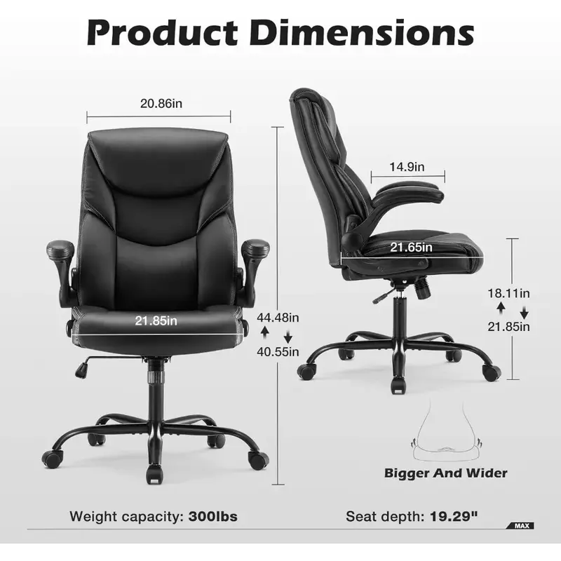 Executive wysokim oparciem duże i wysokie skórzane krzesła biurko z klapką stabilizator lędźwiowy, regulowana wysokość, koła, miękka wyściólka, czarny