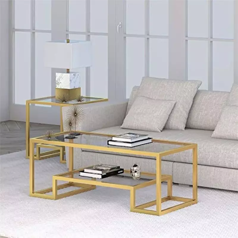 Henn & hart-長方形の真鍮のコーヒーテーブル、リビングルーム用のモダンなコーヒーテーブル、スタジオルームの必需品、45 "幅