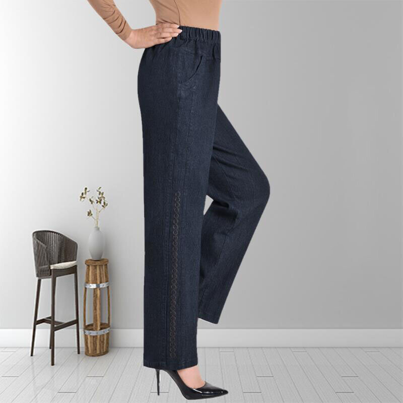Джинсы для женщин среднего возраста, весна-осень, свободные джинсовые брюки с высокой талией, повседневные женские прямые брюки с эластичной талией