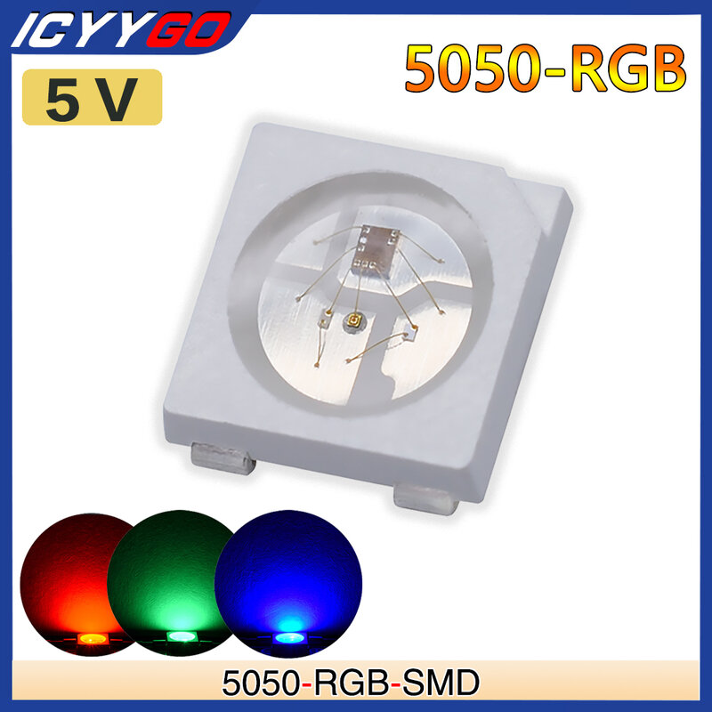 100 sztuk 5050 Led Diy Chip SMD WS2812B czerwone zielone niebieskie światło (4Pin) RGB inteligentny indywidualnie adresowalny cyfrowy DC5V ICYYGO