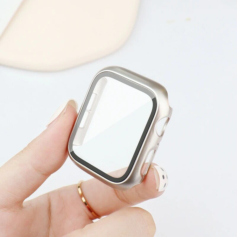 Protetor de tela de vidro temperado, capa para Apple Watch Series 8 SE 7 6 5 e 3, iWatch Case, 45mm, 41mm, 44mm, 40mm, 42mm, 38mm, acessórios