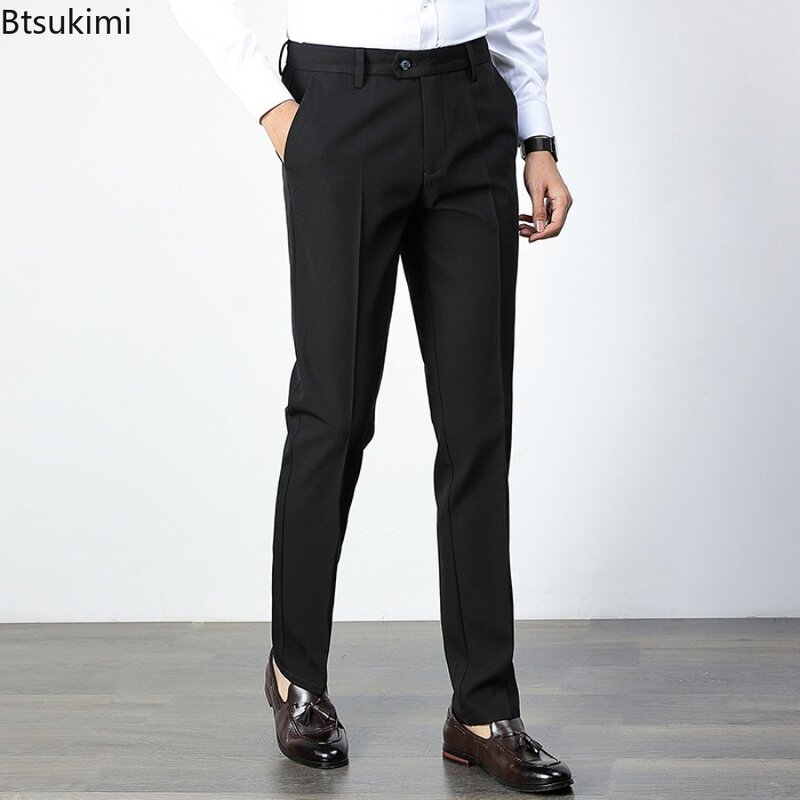2023 męskie formalne biznesowe spodnie garnitur biznesowy solidnie dopasowane męskie długie spodnie formalna sukienka na przyjęcie ślubne spodnie dla pana młodego 29-38