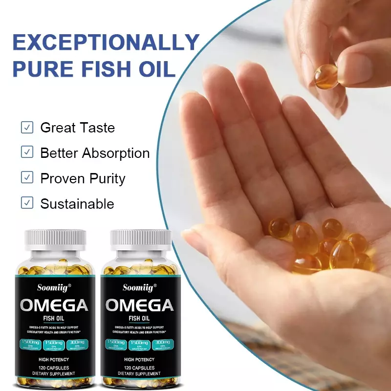 Omega-3 minyak ikan EPA, DHA & DPA-sangat mudah diserap, bebas Gluten, mendukung otak, jantung & Kesehatan darah
