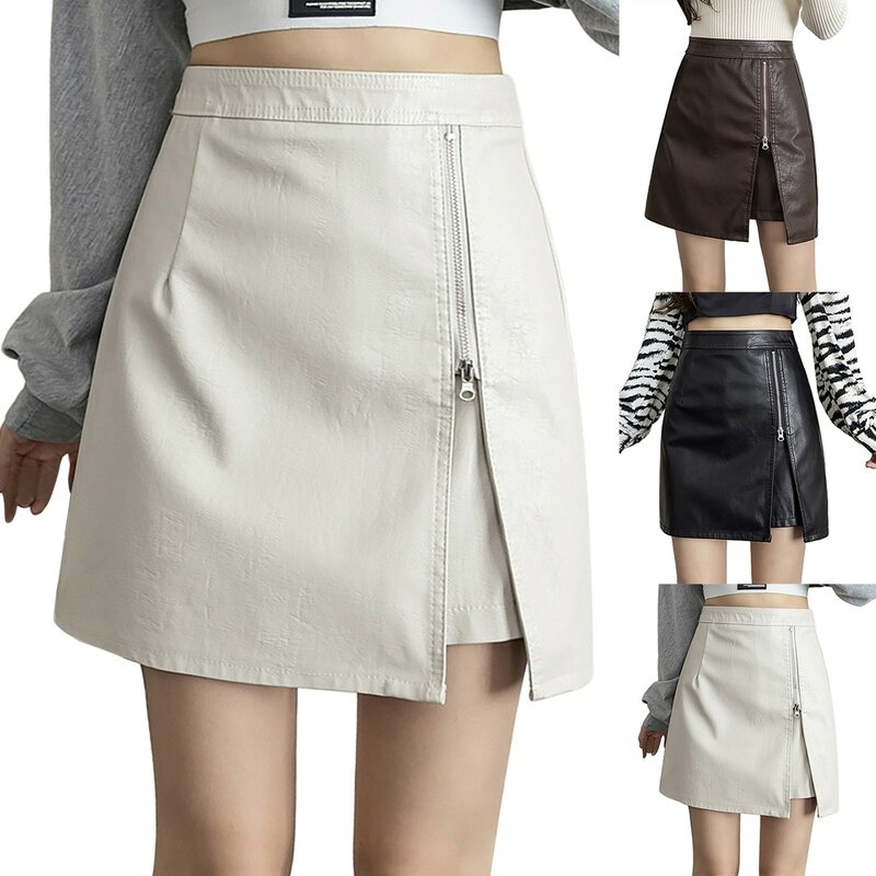 Women's Pure Colored Short Skirt Hip Skirt Tight Leather Skirt Slit Miniskirt Ballet Skirt
