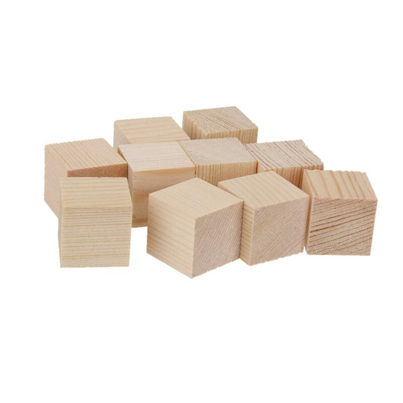 12 sztuk naturalnie drewniane kształty niedokończone kostki bloki ozdoby dla rzemiosła 50mm 40mm