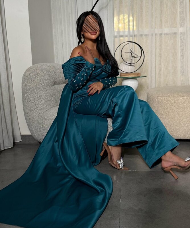 Бальное платье из Саудовской Аравии для выпускного вечера, атласное платье трапециевидной формы с открытыми плечами на заказ, длинные платья