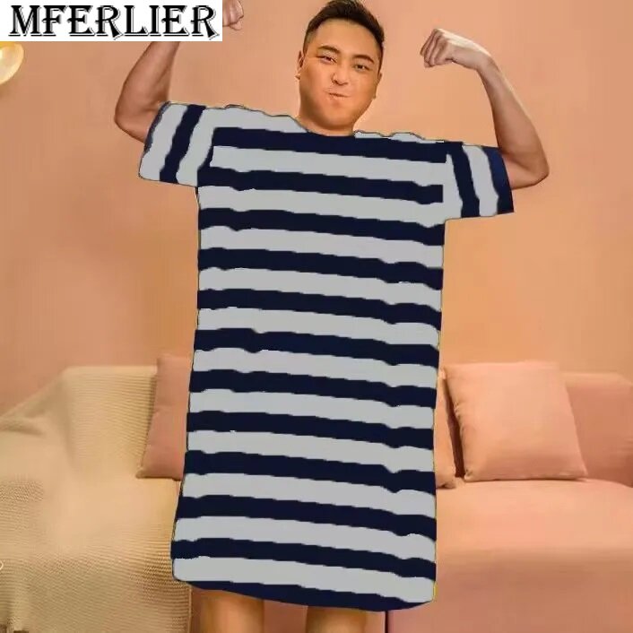 summer men geometry pajamas striped short sleeve cotton casual homewear sleep wear plus size 6XL pajamas