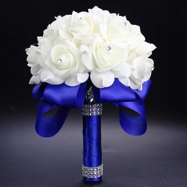 AYiCuthia โรแมนติกช่อดอกไม้งานแต่งเจ้าสาวงานแต่งงานสำหรับเพื่อนเจ้าสาวตกแต่งดอกไม้ Rose Buket Pengantin สีขาวซาตินถือ S30