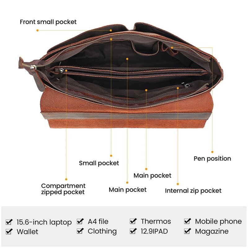 Crazy Horse valigetta in vera pelle da uomo Business 15.6 "borsa da ufficio per Laptop portafoglio a tracolla di alta qualità