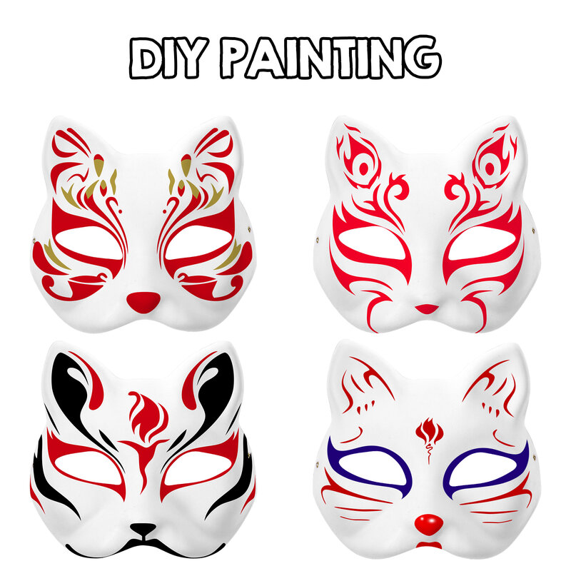 6/10/12Pcs Mask Cat Masquerade Decorate Masks White Animal Empty Face Women Halloween Cosplay Party Kid Woman Therian Wolf