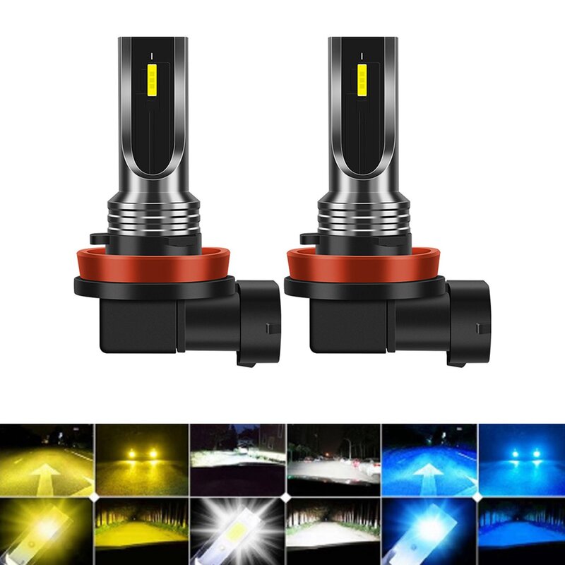 Mini CSP LED Canbus farol do carro, lâmpada de nevoeiro, 16000LM 6SMD, 3000K luz amarela, sinais de giro automático, 2pcs
