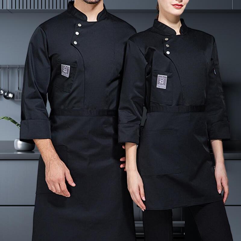 Men Women Chef Uniform Stand Collar Single-breasted Pocket Restaurant Uniform Waterproof Anti-dirty Bakery Food Chef Tops