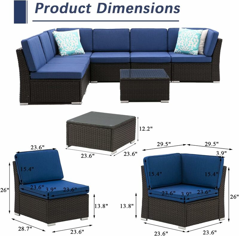 Conjunto de sofá Seccional de ratán PE para exteriores, mesa de centro, juego de conversación para Patio, 7/8 piezas