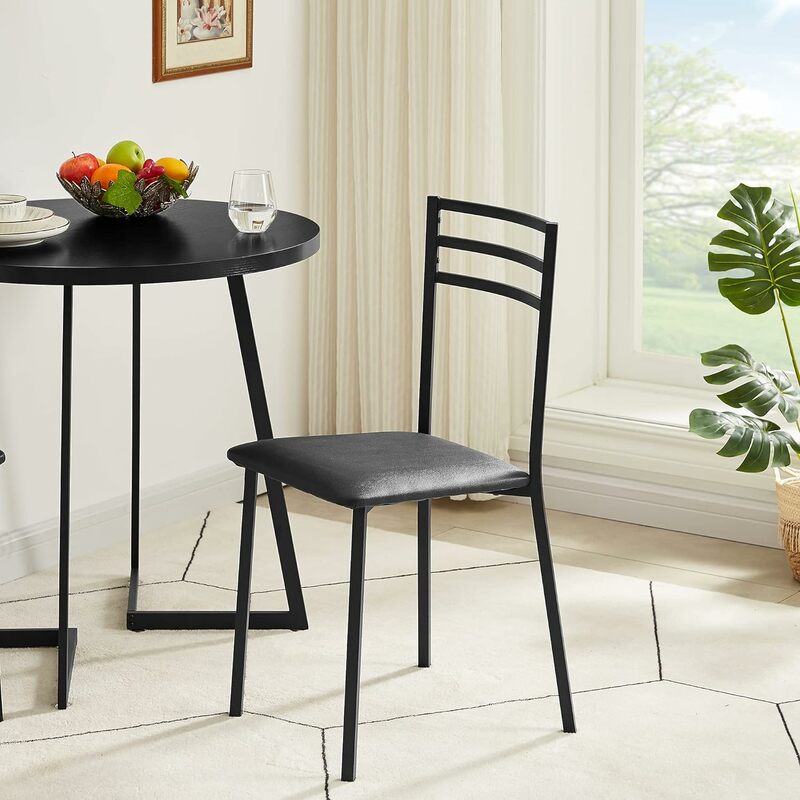 Metalowy zestaw krzesło do jadalni 2, nowoczesny bezramienny z amortyzowanym siedziskiem do kuchni, salonu, matowa czerń