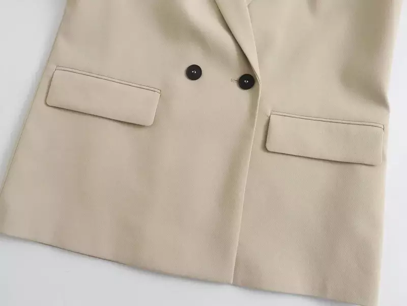 เสื้อสูทเบลเซอร์กระดุมสองแถวไซส์ใหญ่สำหรับผู้หญิงเสื้อคลุมวินเทจแขนยาวมีกระเป๋า2022ใหม่