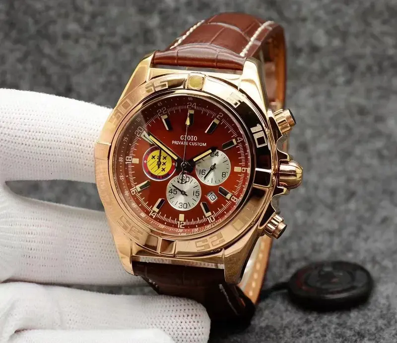 Luksusowy nowy męski zegarek kwarcowy z chronografem ze stali nierdzewnej, czarny, niebieski, skórzany, gumowy, różowo-złoty zegarek na co dzień