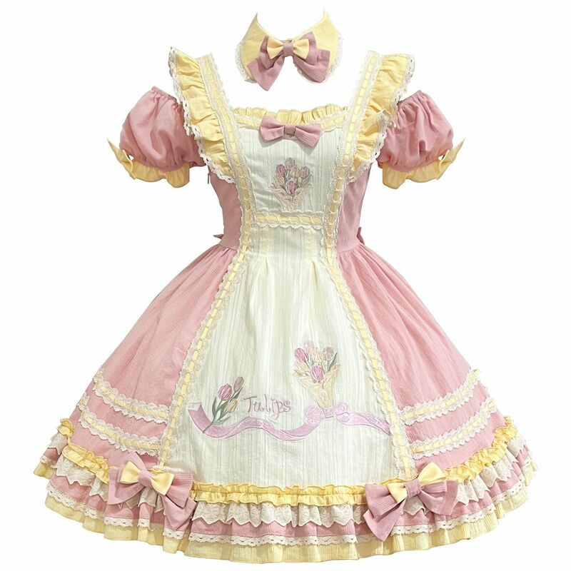 Elegant Tulip OP Sweet Lolita Dress Lovely Cute Kawaii Print Victorian Lolita Princess Tea Party Summer Fairy Dress