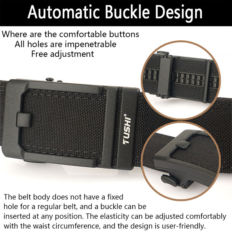 TUSHI-cinturón táctico duro de 3,8 CM para hombre, hebilla automática de Metal, cinturón militar de nailon 1100D para pistola IPSC, faja para deportes al aire libre, nuevo