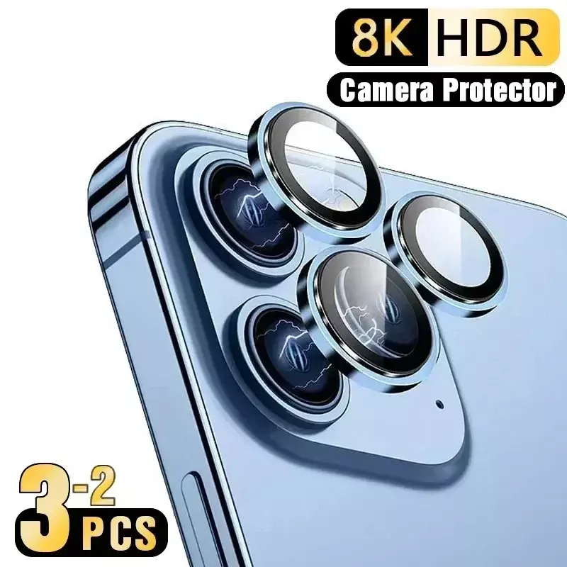 Protector de lente de cámara de vidrio de cubierta completa para iPhone 14 13 12 11pro Max, película de protección de anillo de lente de Metal para iPhone 12 13Mini 14Plus