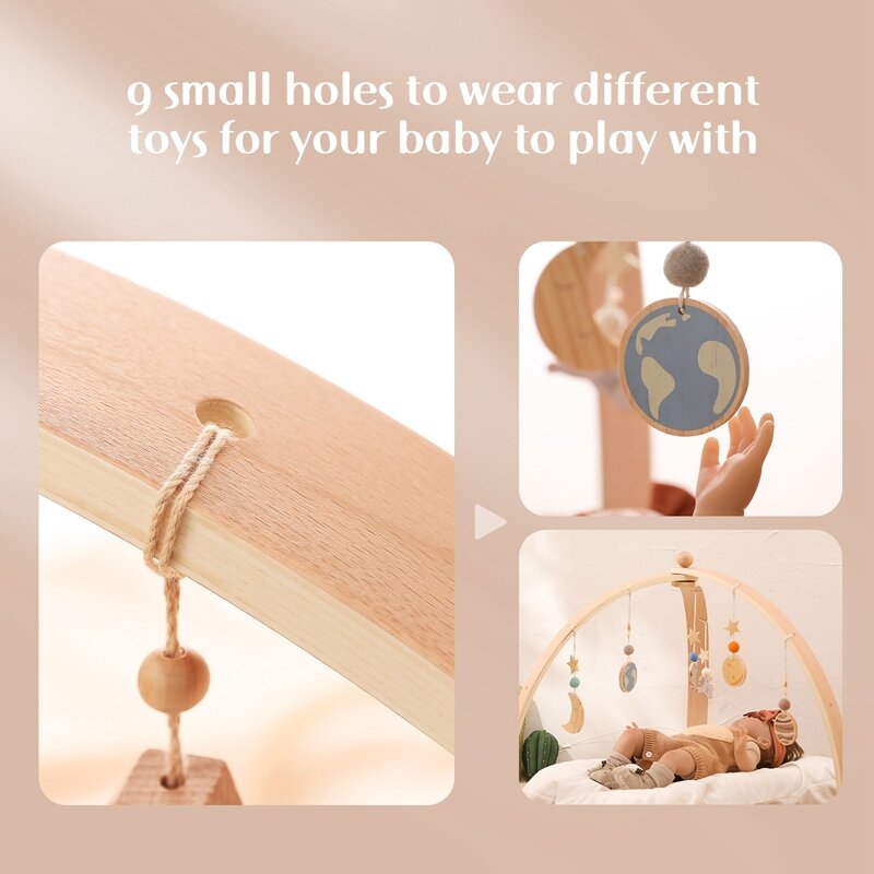 1set Natural Wooden Baby Gym Frame With Star Pendant Triangular Curved Shape Foldable Activity Gym Toys Shower Gifts Room Decor