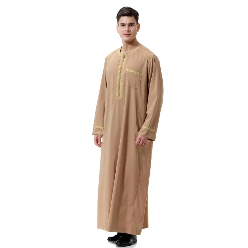 Muslim Mens Jubba Thobe Abaya Dresses Zipper Long Robe Saudi Caftan Dubai Arabic Eid Ramadan Traditional Islamic Clothing Kaftan