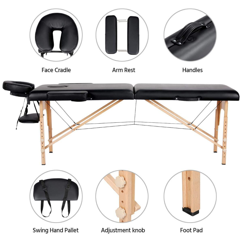 Yaheetech Spa Bed lettino portatile per ciglia lettino da massaggio tavoli Spa pieghevoli regolabile 2 pieghe con borsa in tessuto Non tessuto, nero