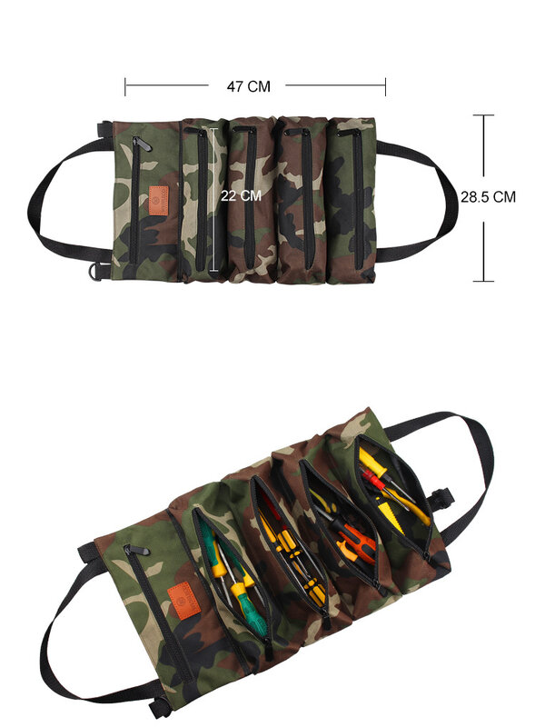 Multi-Purpose Hanging Zipper Carrier, Ferramenta Bag, Roll Up, Tote Bag, Armazenamento, Carpintaria, Martelo, Chave, Chave de fenda, Organizador Bag