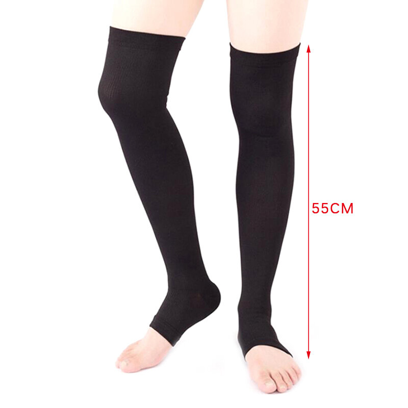 1 pasang Stocking varises terbuka kaki setinggi lutut stoking kompresi medis uniseks kompresi penjepit bungkus membentuk 18-21mm