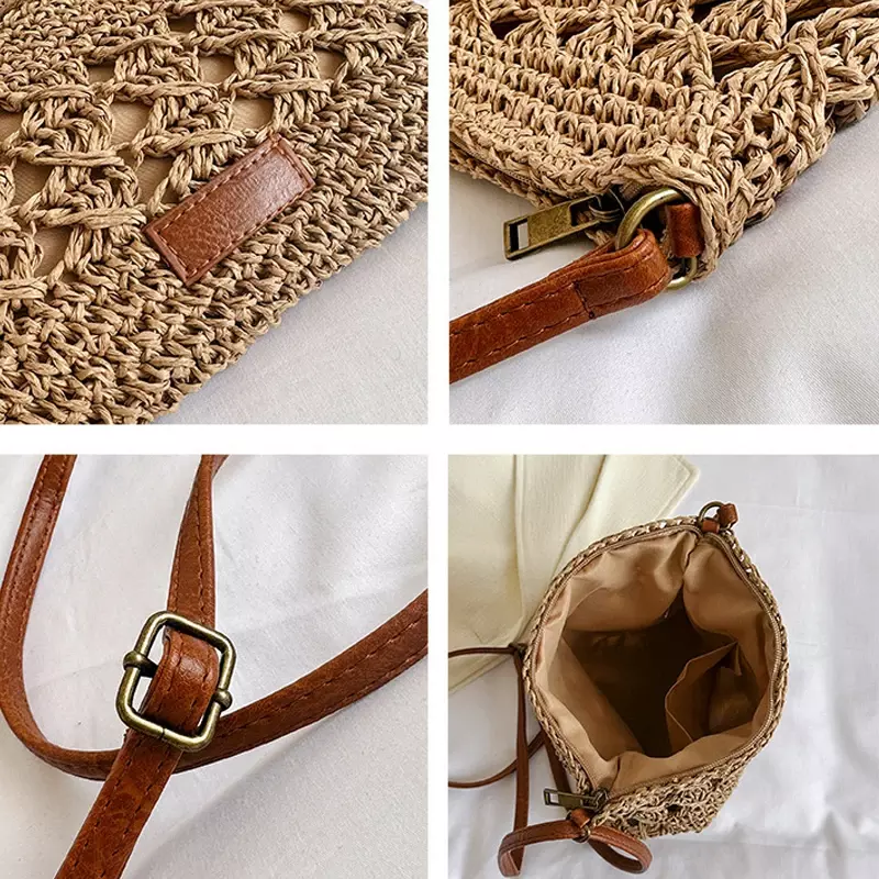 Casual Straw Women Shoulder Bags Handmade Woven Crossbody Bag Summer Beach Bag Simple Small Tote Bali Purses 2024