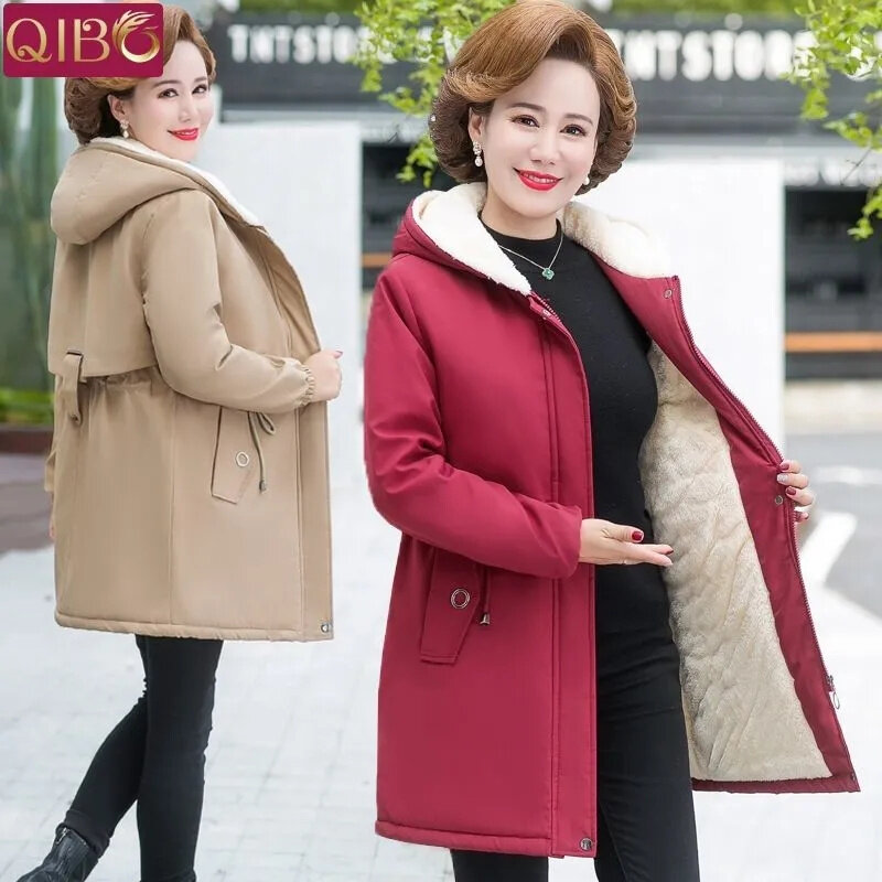 Новинка зимняя куртка на хлопковом наполнителе с бархатной подкладкой пальто для матерей среднего и пожилого возраста женское теплое пальто средней длины для женщин 40 лет 50
