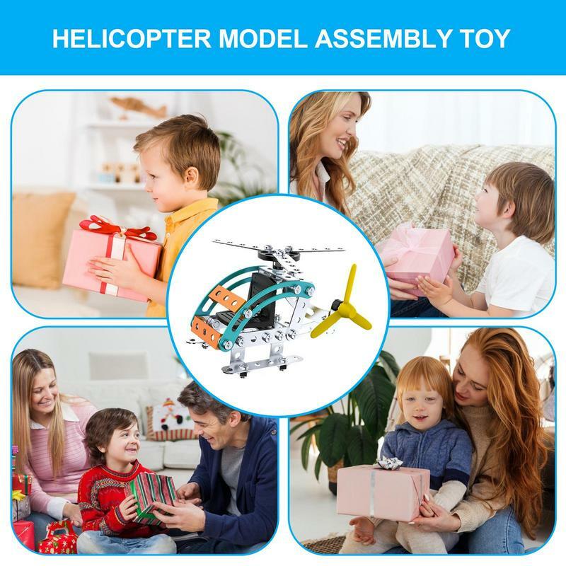 Mainan helikopter 3D logam DIY, mainan perakitan anak pendidikan pesawat konstruksi ornamen gaya mekanis