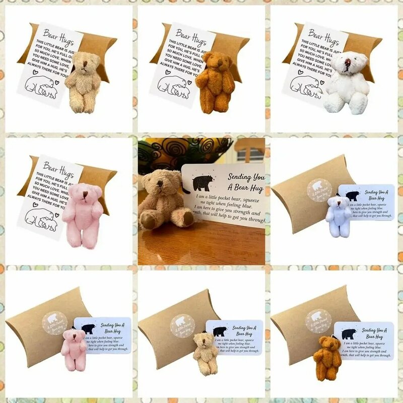 작은 포켓 곰 이동식 봉제 곰 포켓 포옹 피규어 선물 상자, 수제 작은 포켓 장난감, 성냥갑 장난감