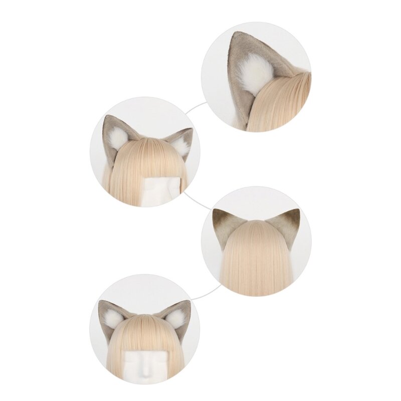 Cat Ear Clips and Tail Set Animal Ear Hair Clip with Tail Halloween Costume