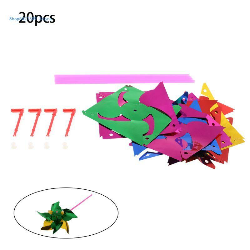 85WA 20PCS DIY Pinwheel Kits Colorful Windmills Girls Toy Crafts Accessories Interactive  for Role for Play Lawn Garden D