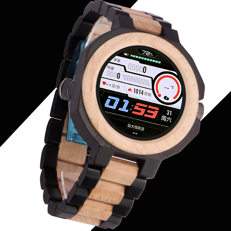 Jam tangan pintar kayu Bluetooth jam olahraga panggilan multifungsi jam tangan cendana netral pria wanita kayu