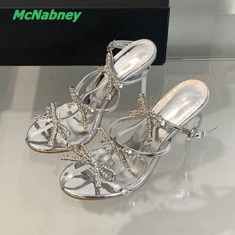 BlingBling-Sandalias de tacón alto con lazo de cristal Para mujer, Zapatos de tacón fino con hebilla de cuero, Para fiesta de boda, novedad de 2023