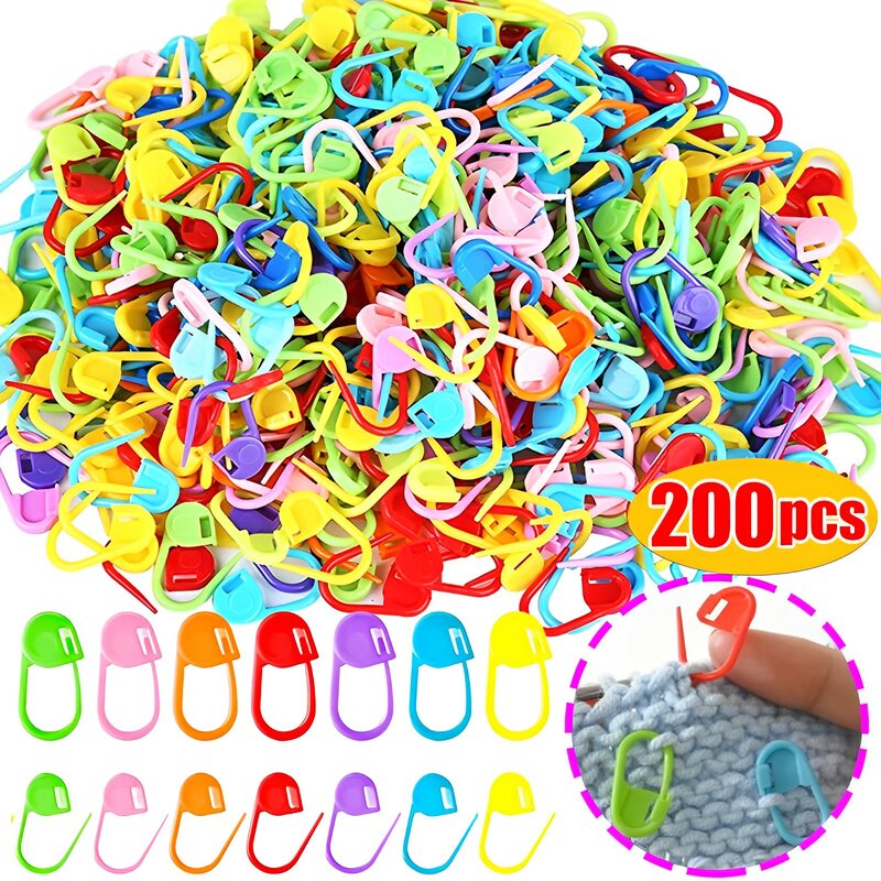 Plástico colorido Knitting Locking Stitch Markers, DIY, costura Pins de segurança, Weave Stitch Needle Clip Counter, 200Pcs