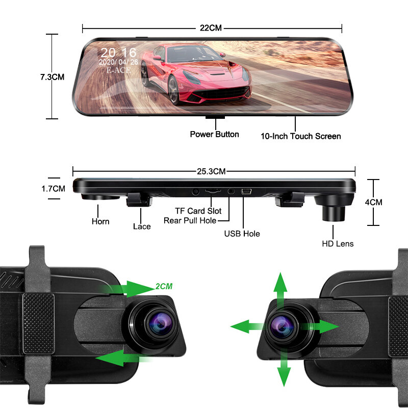 Acceo Auto DVR 10 Touchscreen Dash Cam Doppel objektiv Auto Registrar Stream Spiegel Kamera mit Rückfahr kamera Nachtsicht Black Box