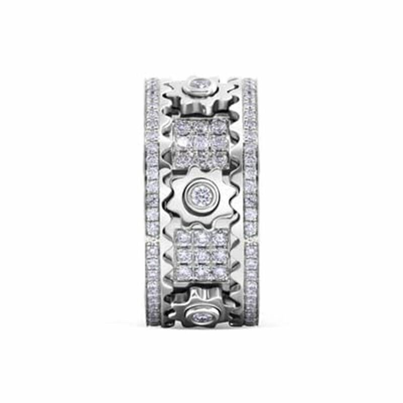 Handmade Rotating Mechanical Decompression Anxiety Gear Spinner Rings 3D Band Ring Diamond Geometric