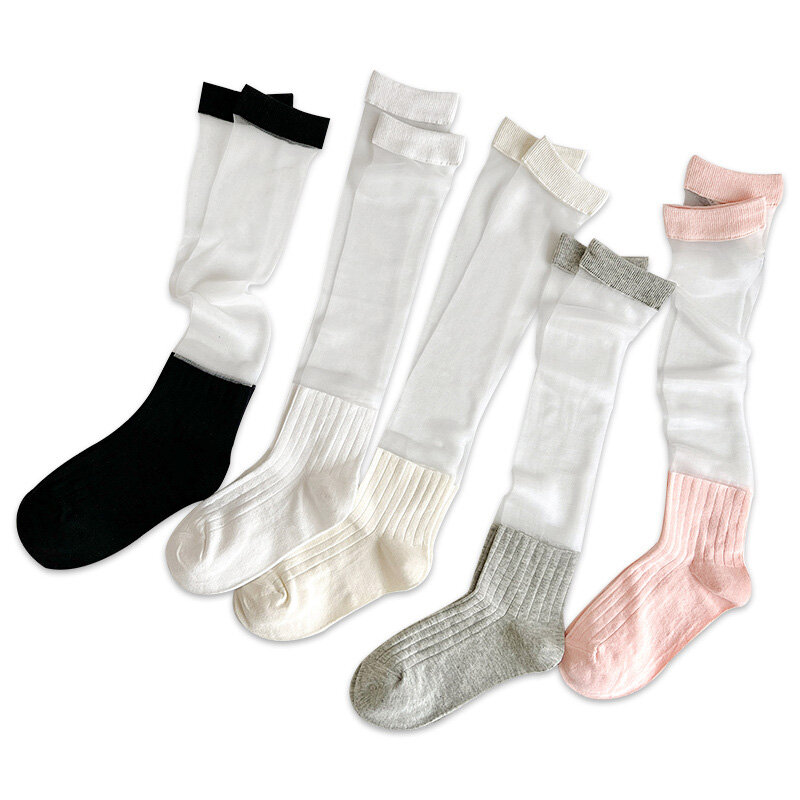 Medias de seda de cristal ultrafinas para mujer, calcetines hasta la rodilla de Color sólido, transpirables y transparentes, moda de verano