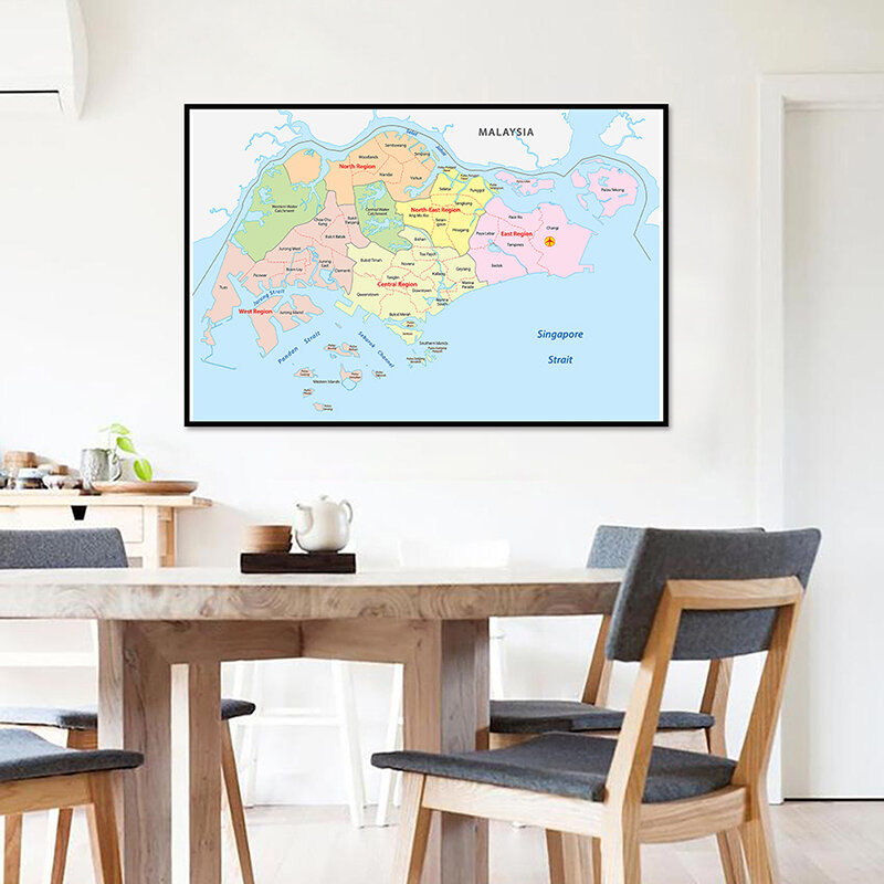 Póster decorativo de pared con Mapa de Singapur, lienzo impreso sin marco, pintura para sala de estar, decoración del hogar, suministros escolares, 59x42cm