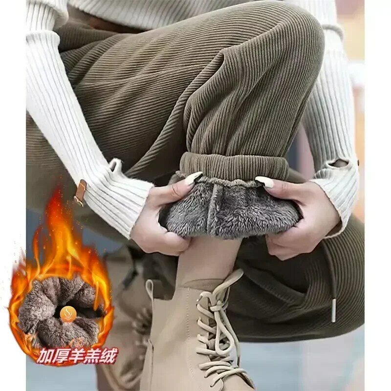 Winter Thickened and Padded Corduroy Pants Women 2023 New Women's Loose Bunched Feet Harlan Pants Women