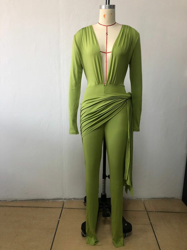 Bkld Club Outfit für Frauen Frühling Sommer Mode tiefen V-Ausschnitt Langarm sexy Overall mit Reiß verschluss einfarbig einteilig