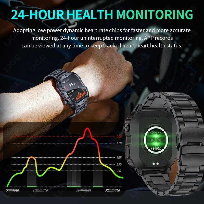 LIGE-Relógio Inteligente Impermeável para Homens, Chamada Bluetooth, Assistente de Voz, Esportes, Fitness, Smartwatch, Tela de 1,96 ", 420 mAh, Novo