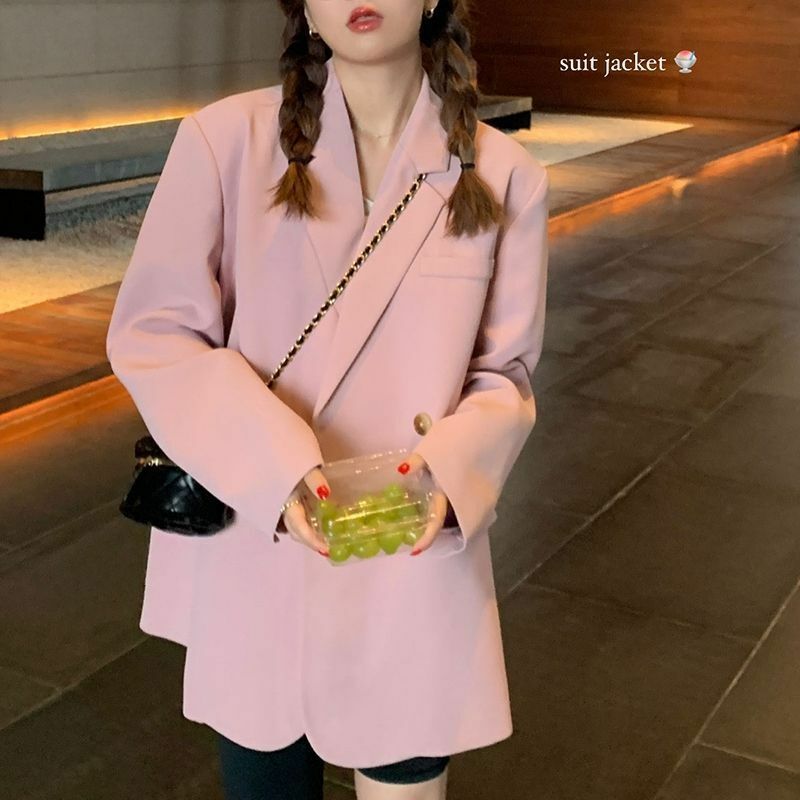Women's Fall/Winter Vintage Casual Cropped Blazer Suit Coats Commuter Solid Color Pocket One-button Blazer Coat Woman Clothing