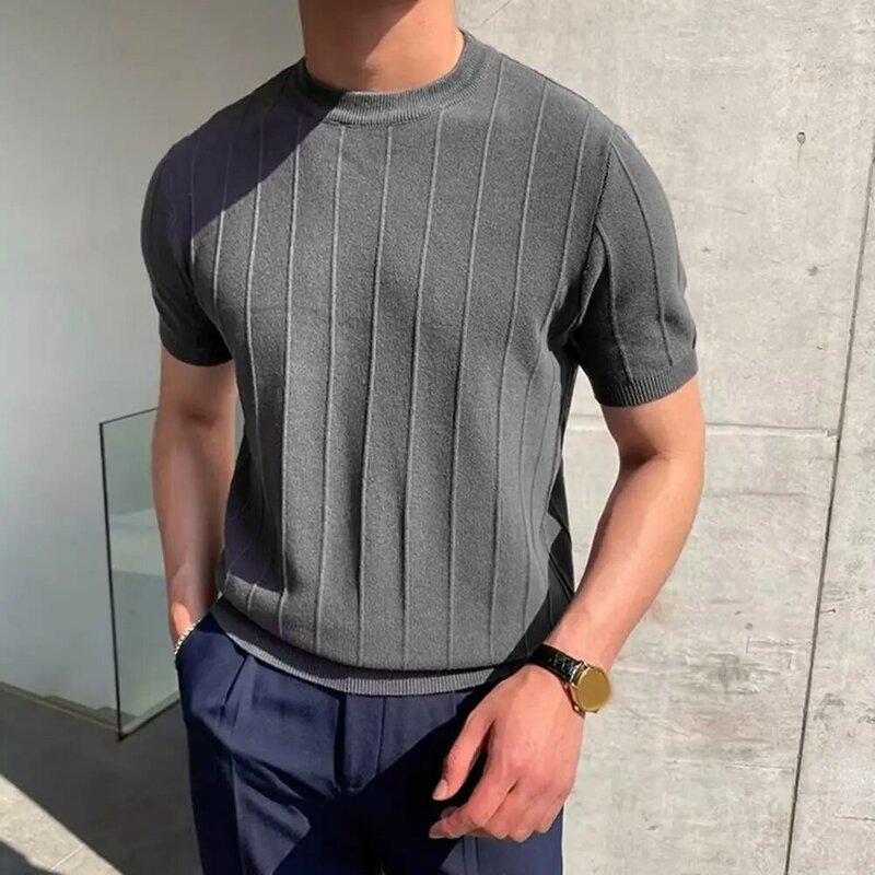 Men Solid Color T-shirt Men's Slim Fit Solid Color Summer T-shirt for Gym Sports Round Neck Short Sleeves Casual Top
