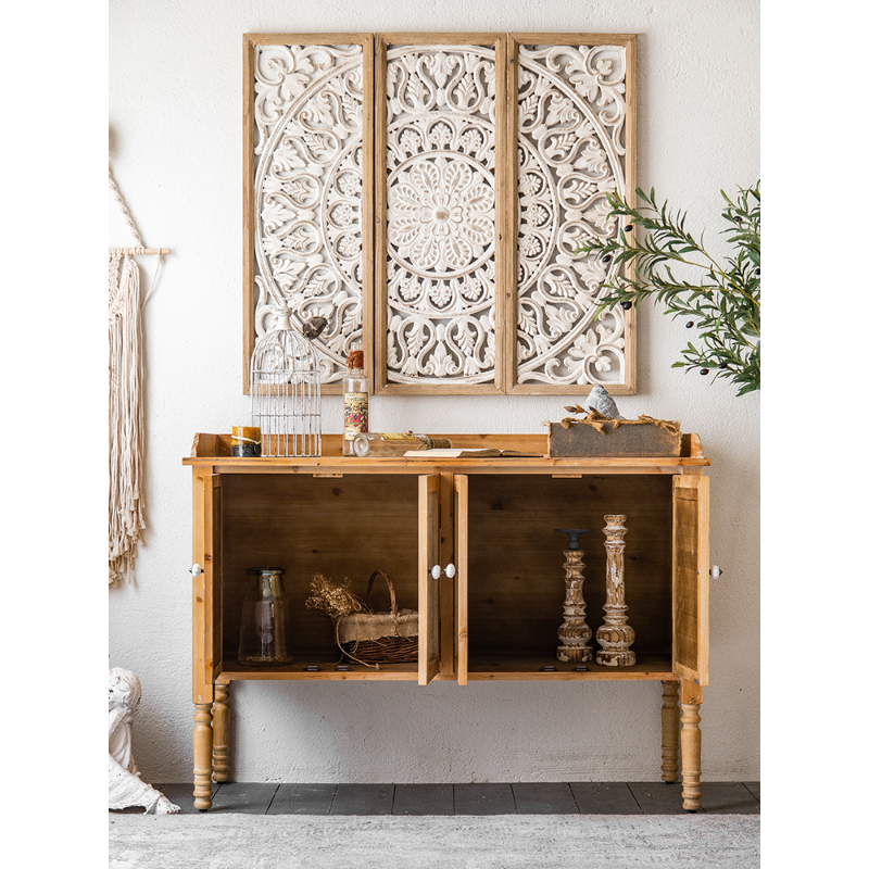 Gabinete de porche de madera maciza retro rural de estilo americano personalizado, decoración de restaurante, gabinete de cubo de tallado de Arte de hierro